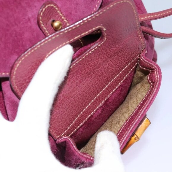 GUCCI Bamboo Backpack Suede Purple Gold 003 - Picture 13 of 16